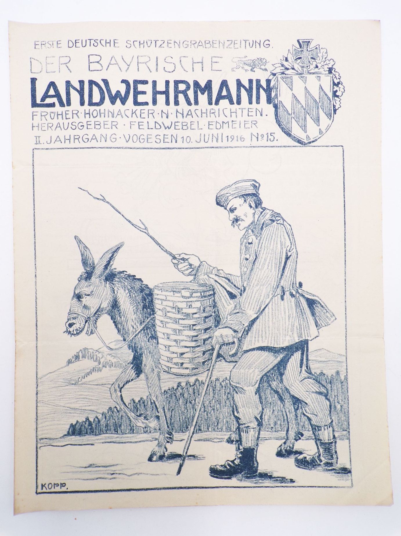 Der bayerische Landwehrmann No 15 Vogesen II Jahrgang 1916 Zeitung 1 Wk