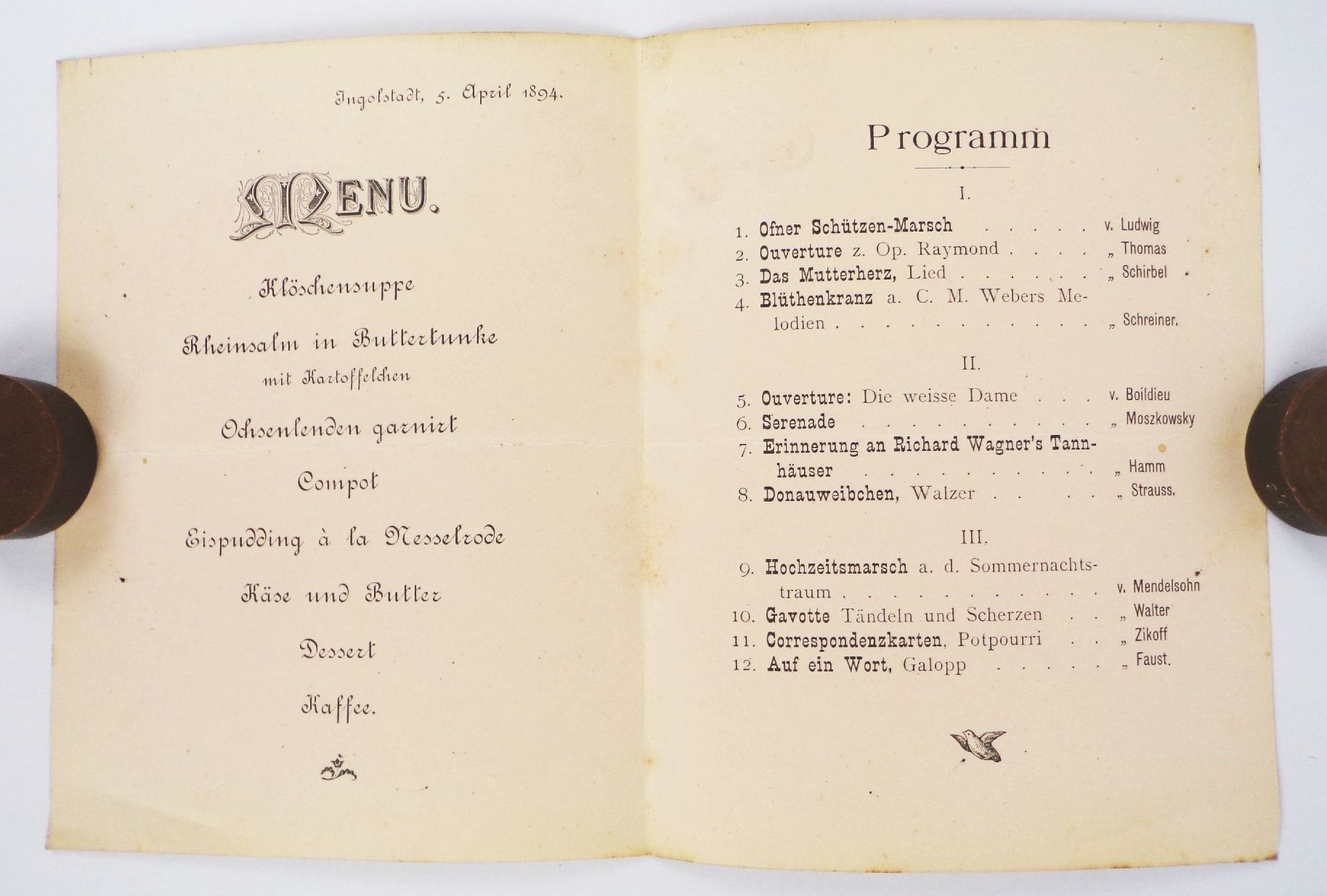 Speisekarte Königlich bayerisches 13 Infanterie Regiment 1894 Ingolstadt