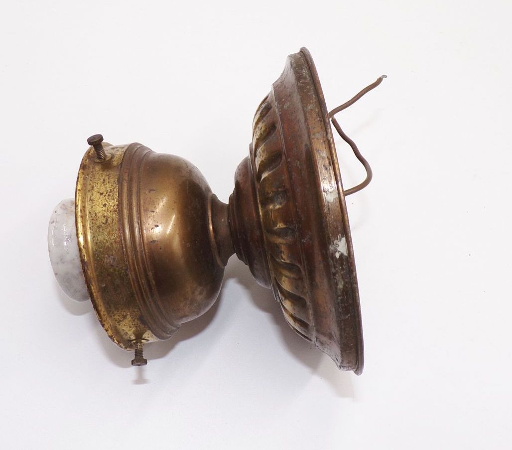 Alte Deckenleuchte Antik um 1900 Messing Glas E27 Lampe