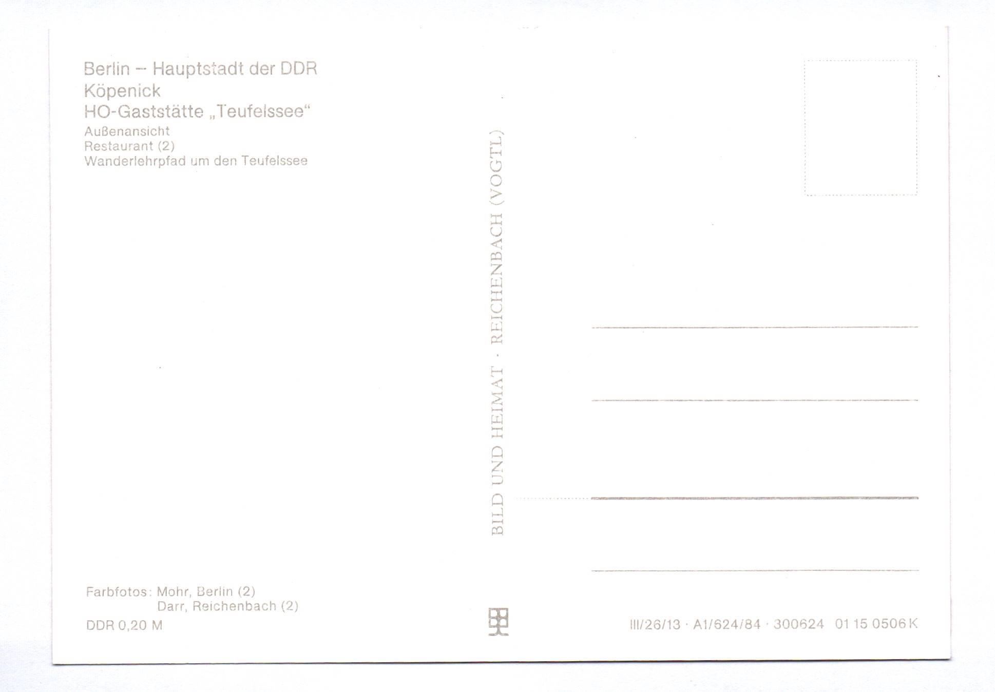 Ak HO Gaststätte Teufelssee 1984 Berlin Köpenick Ak HO Gaststätte Teufelssee 1984 Berlin Köpenick