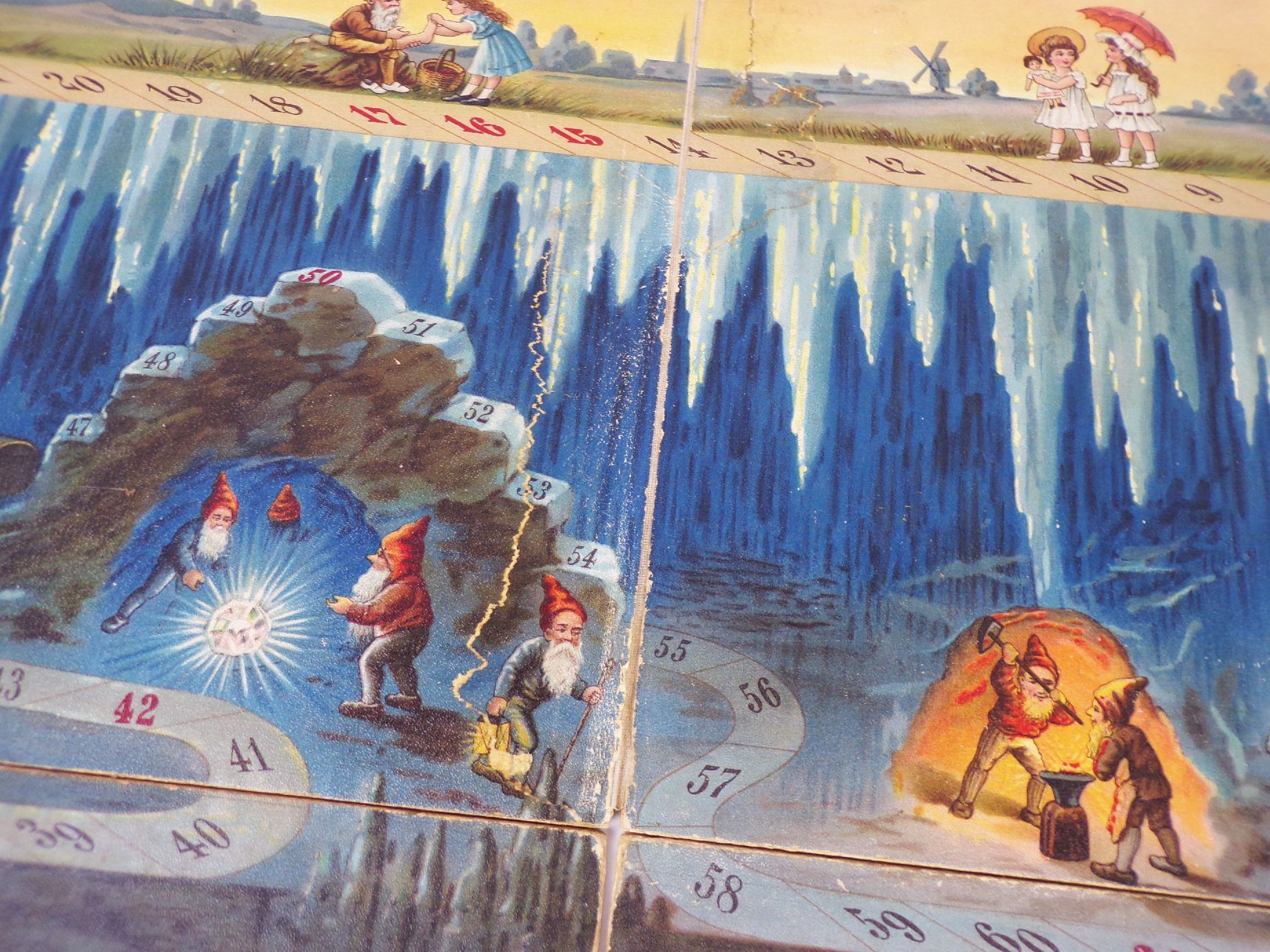 Altes Spielbrett Zwerge Gnome Laurin um 1900 Spielplan