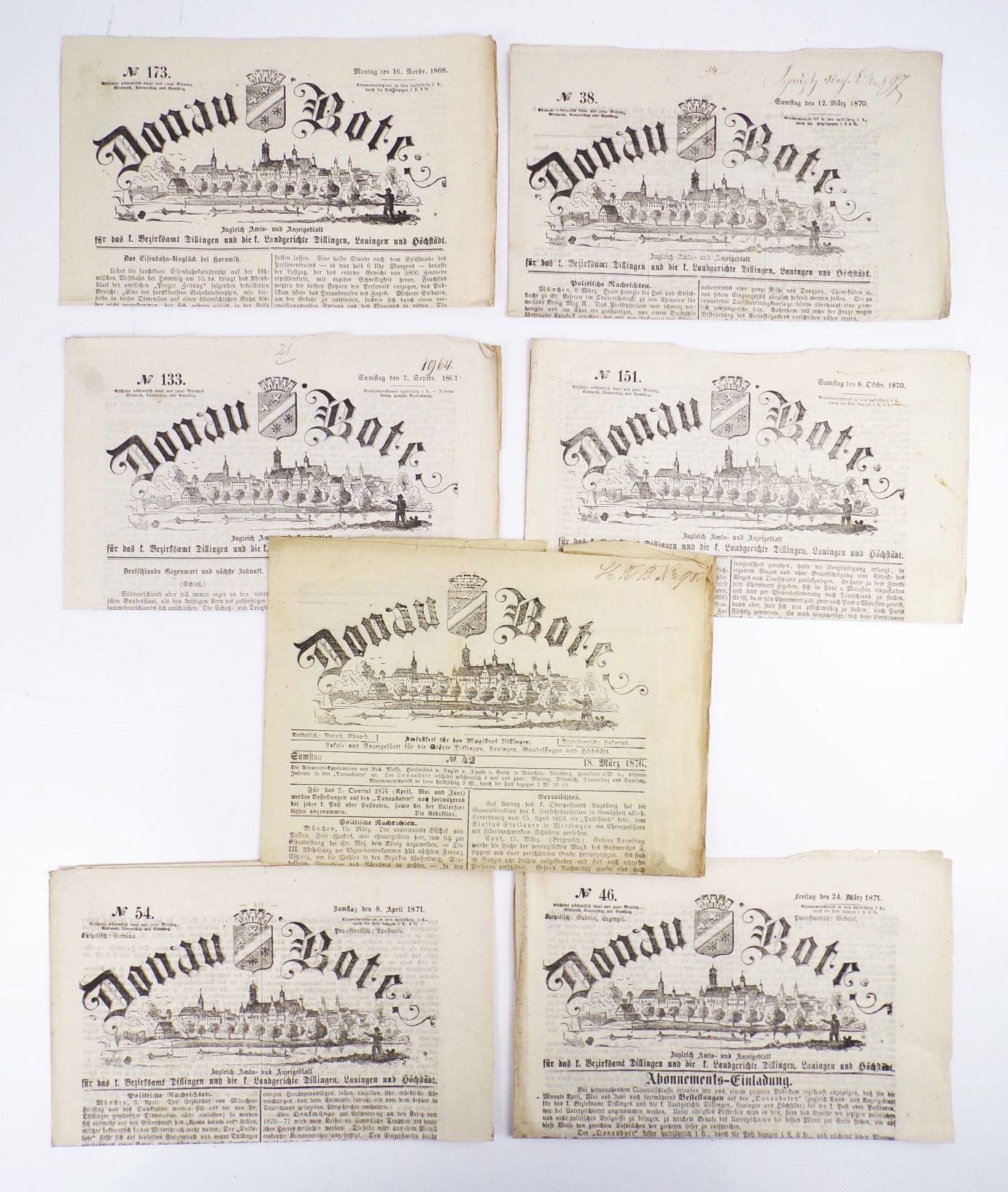 Donau Bote 1865 bis 1876 alte Zeitungen 12 Stück