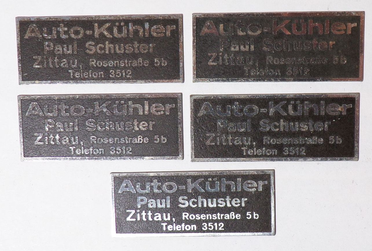 Auto Kühler Paul Schuster Zittau 5 Schilder Typenschild Oldtimer Kühlerschild