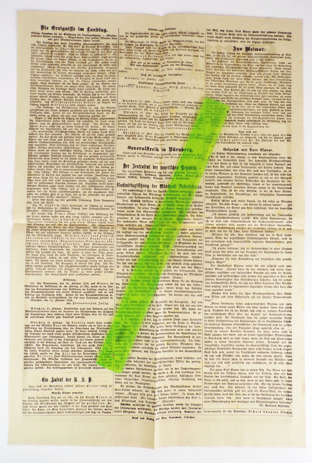 Neue Zeitung Sonderausgabe 1919 Märtyrer der Revolution Kurt Eisner 