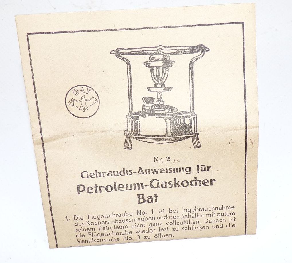 Alter Bat Kocher Petroleumgaskocher Campingkocher Zubehör Originalkarton