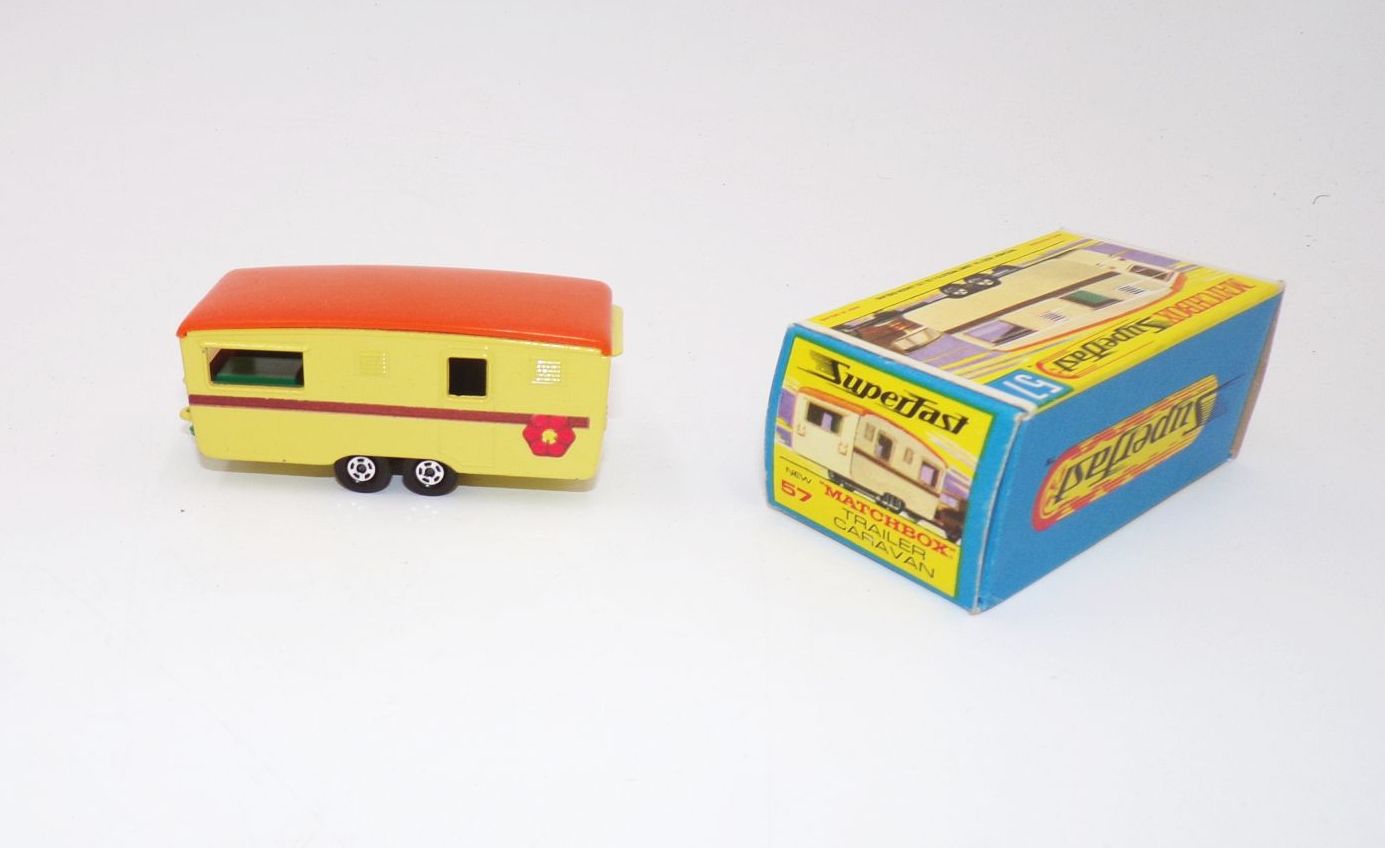 Altes Matchbox No 57 Trailer Caravan Wohnwagen mit Originalkarton