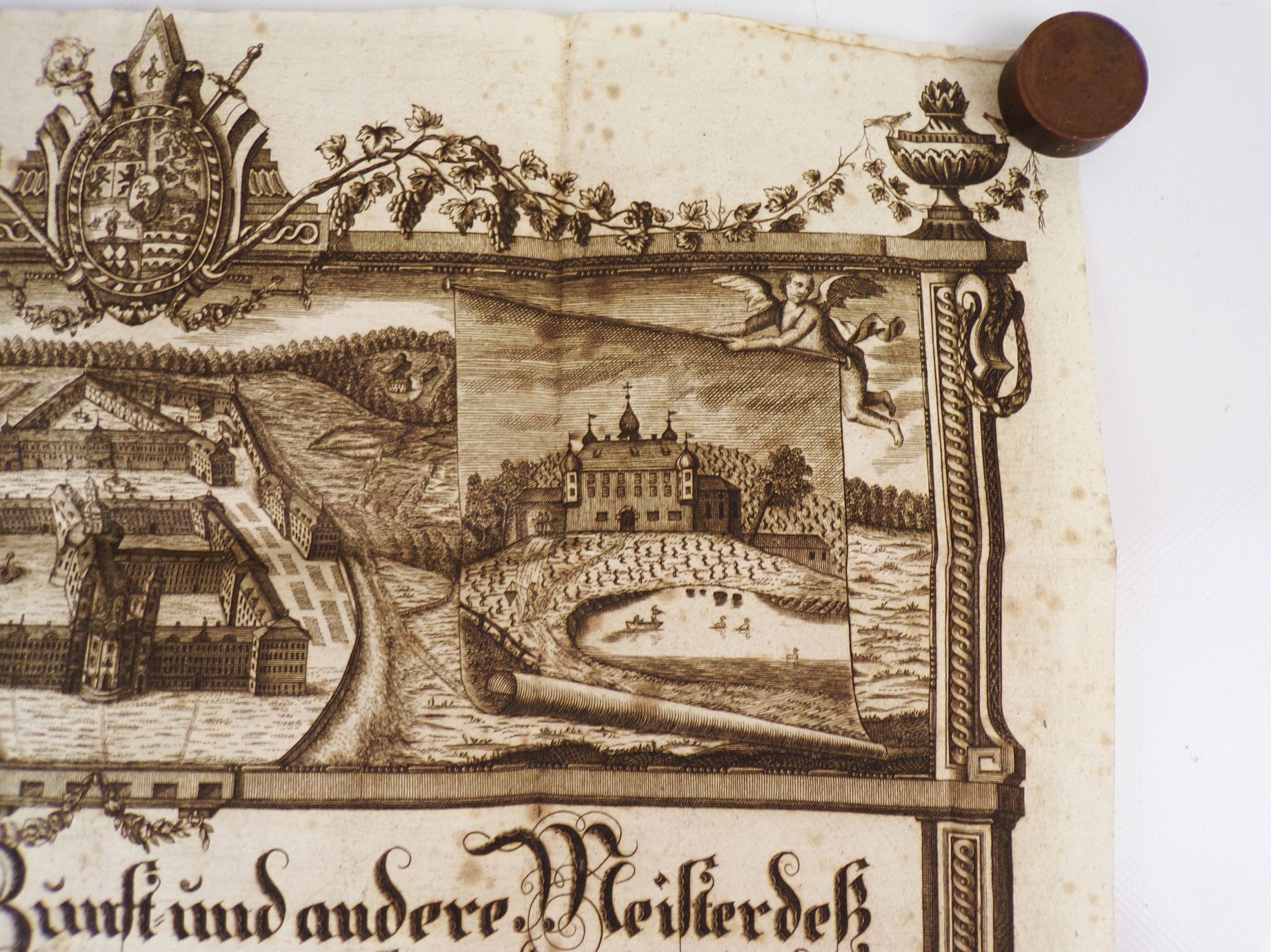 Uralter Gesellenbrief Zimmermann 1796 Weingarten Kupferstich Rarität