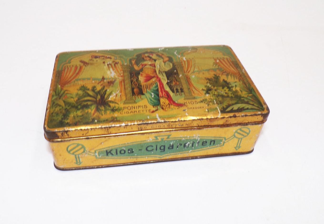 Alte lithografierte Blechdose Ponipis Cigarette Kios Dresden um 1900 box