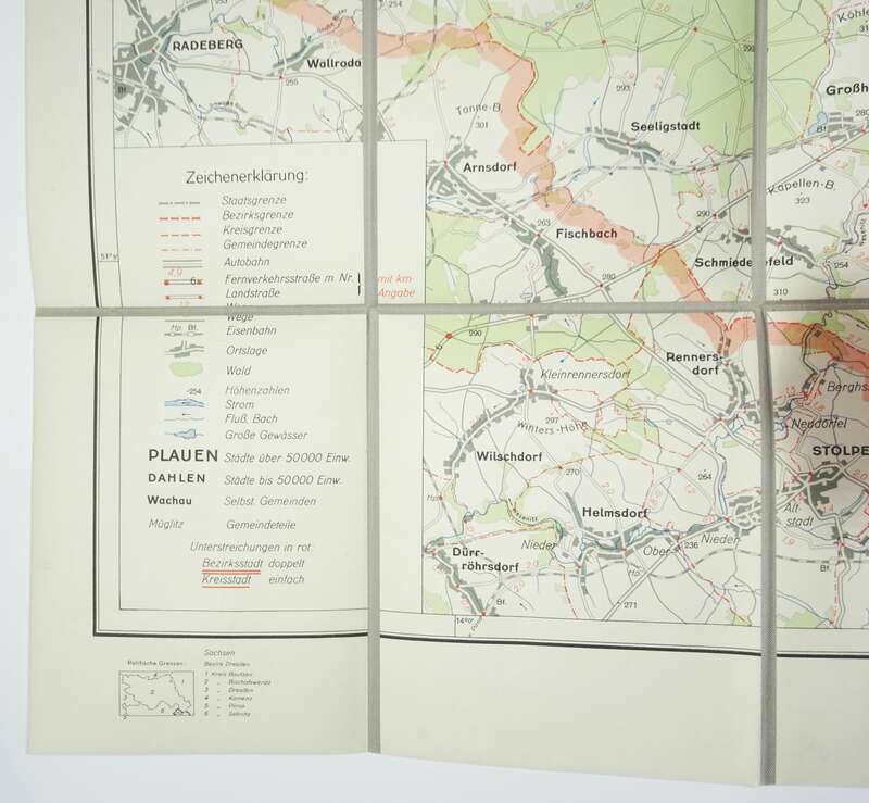 Alte Leinen Landkarte BISCHOFSWERDA  VintageL  