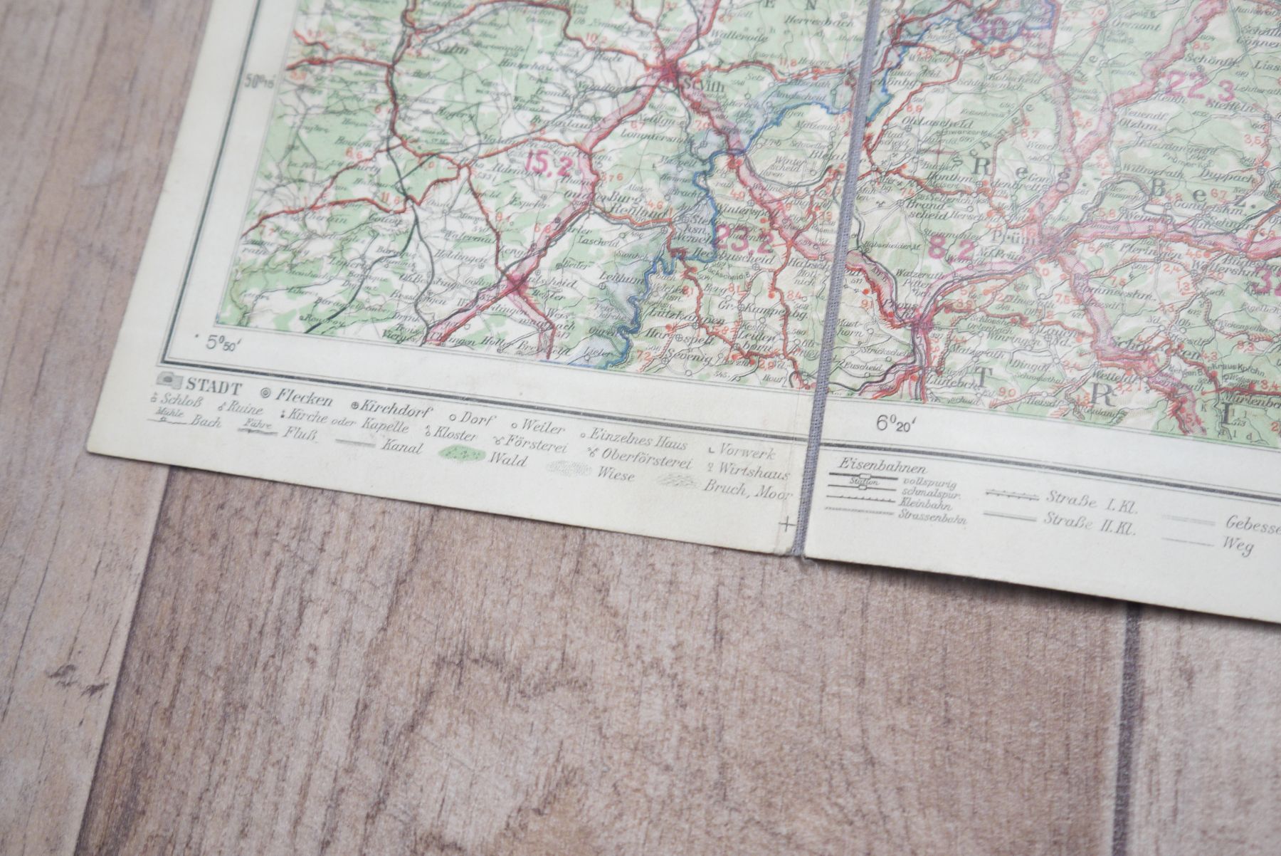 Alte Leinen Landkarte Regierungsbezirke Köln Düsseldorf Achen