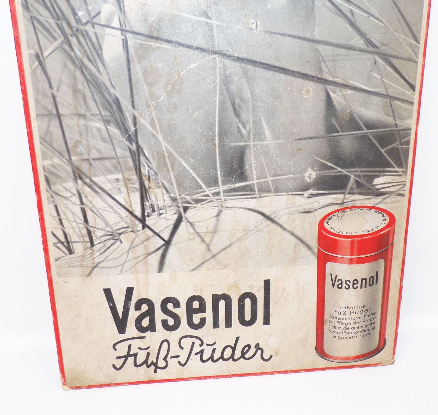 Alter Pappaufsteller Vasenol Fuss Puder 1930er Pappschild Reklame 