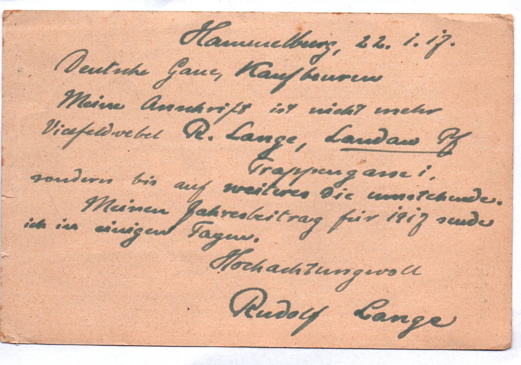 Feldpostkarte 1917 Vicefeldwebel Lager Hammelburg 4 Ers MG Kompanie Feldpostkarte 1917 Vicefeldwebel Lager Hammelburg 4 Ers MG Kompanie