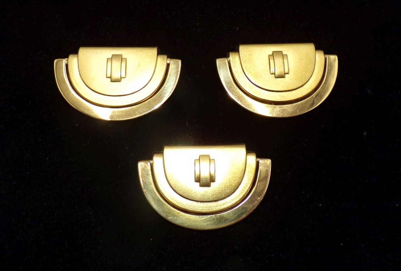 Alte Art Deco Möbelbeschlag 3 Stück Messing Set Antik Schubladengriff