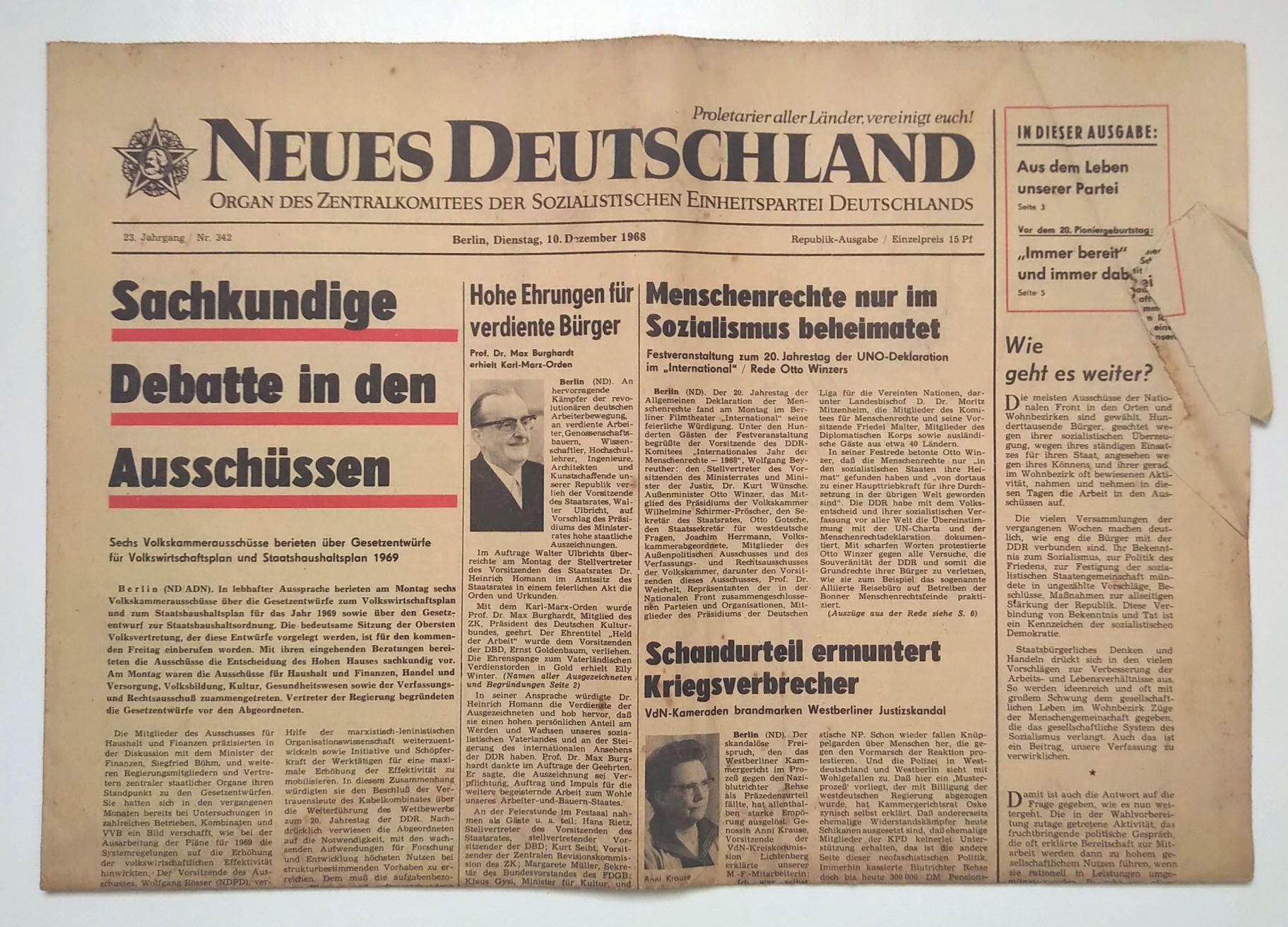 Neues Deutschland Nr 342 Menschenrechte nur im Sozialismus 1968