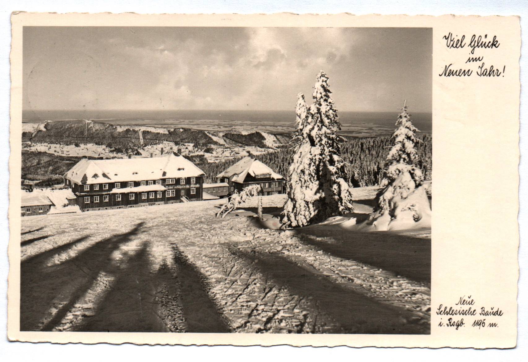 Foto Ak Viel Glück im neuen Jahr 1940 Neue Schlesische Baude
