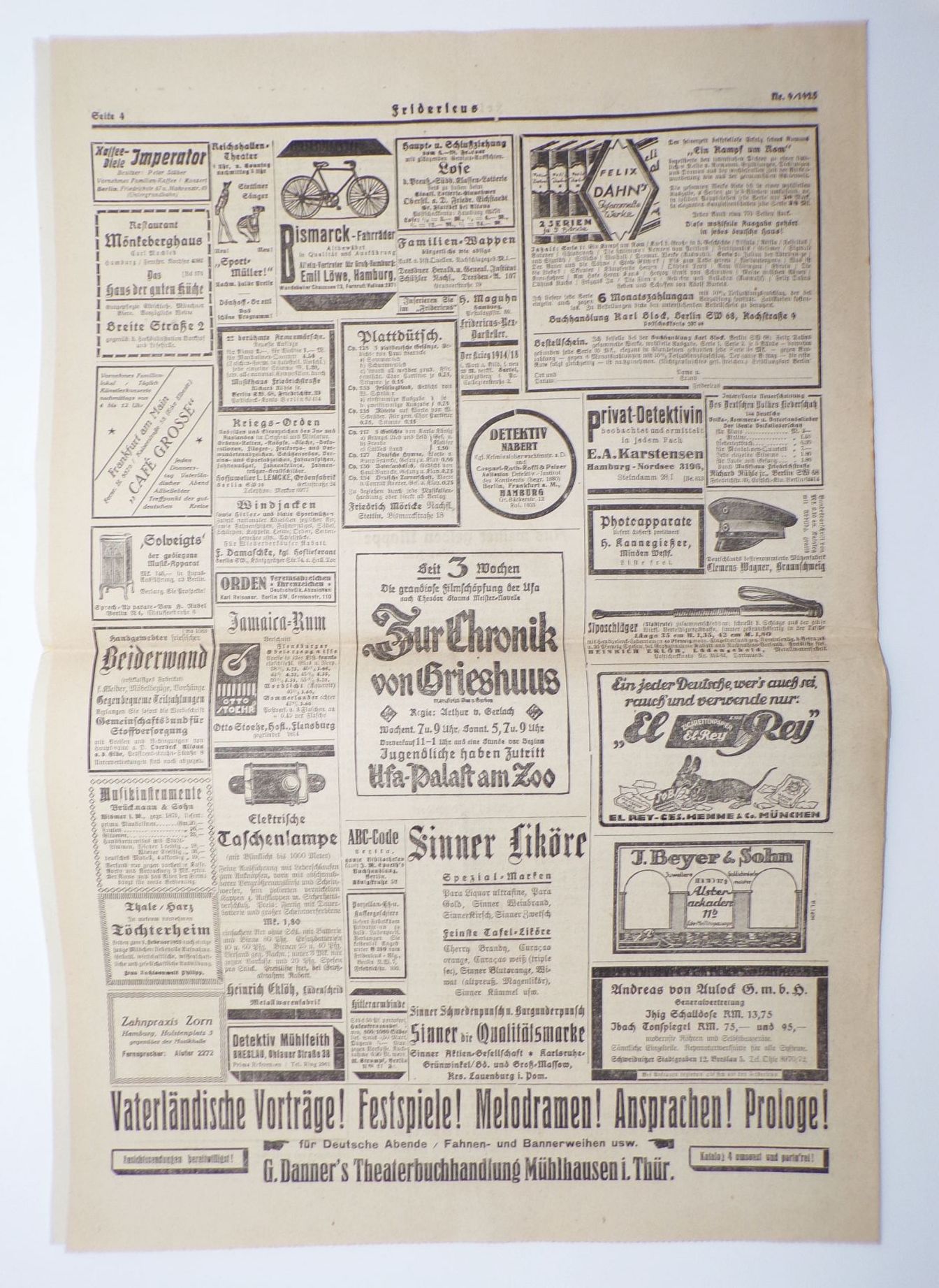 Zeitung Fridericus mit Beilage Die Schildwache kompletter Jahrgang 1925