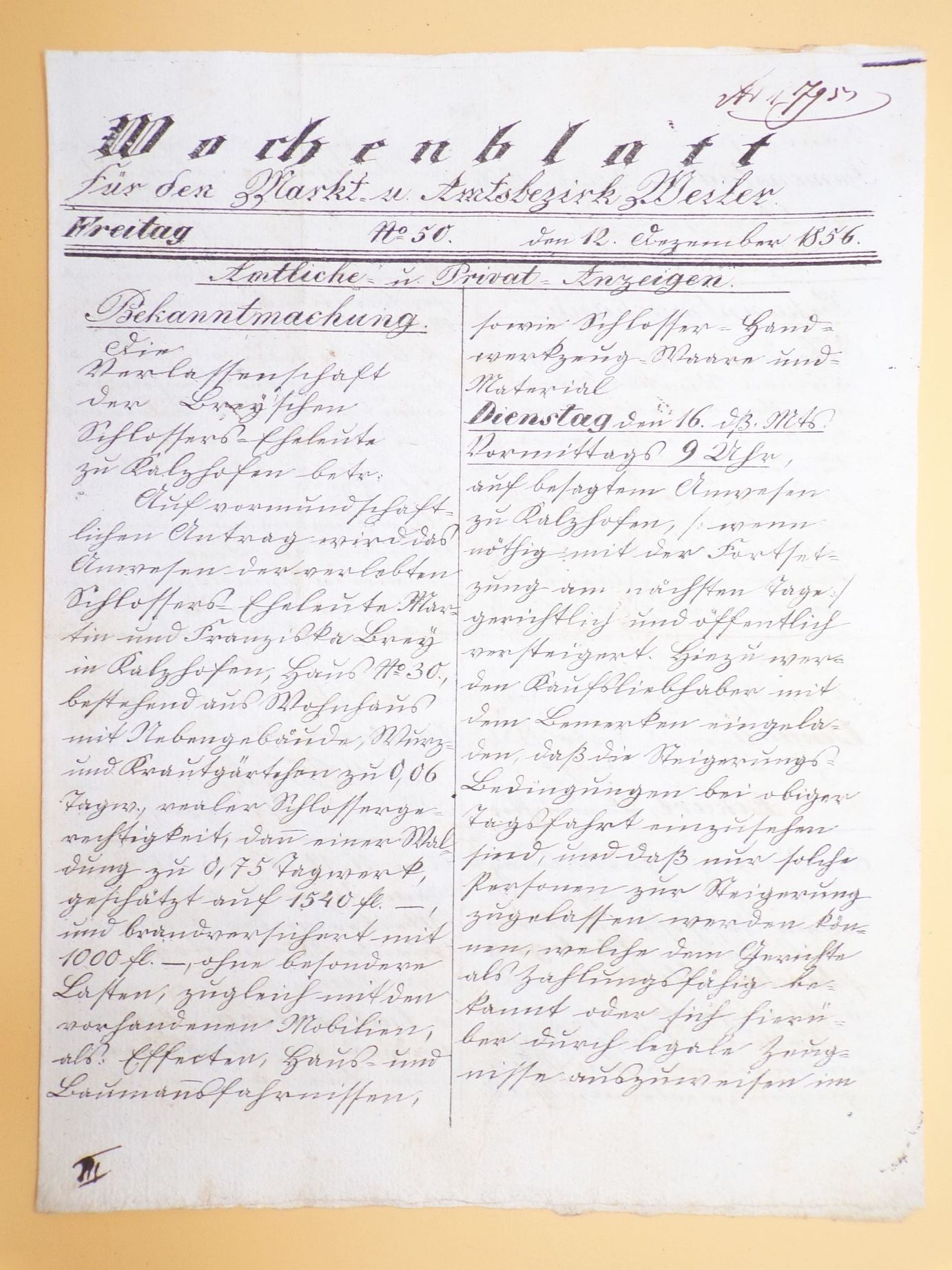 Wochenblatt für Markt Weiler und die Umgebung 1853 Süttlerin Zeitung Wochenblatt für Markt Weiler und die Umgebung 1853 Süttlerin Zeitung