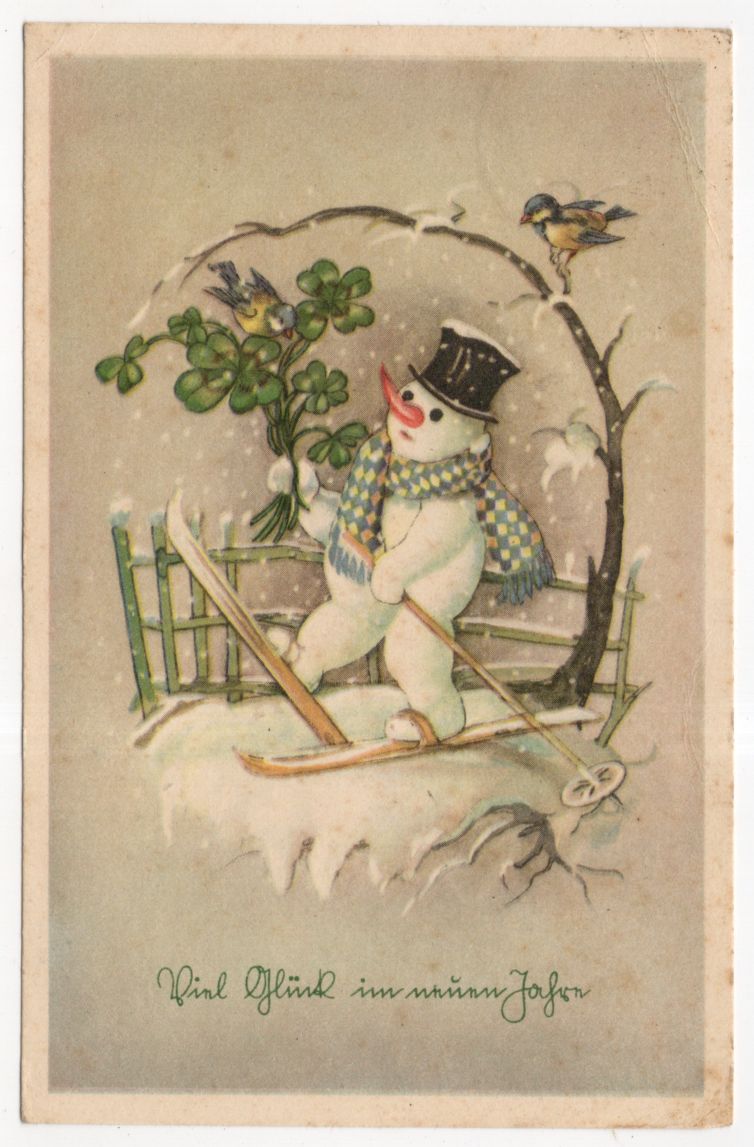 Ak Schneemann fährt Ski Viel Glück im neuen Jahr 1949