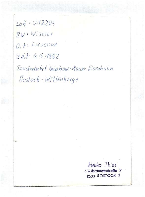 Foto Dampflok 012204 BW Wismar 8 Mai 1982 Sonderfahrt