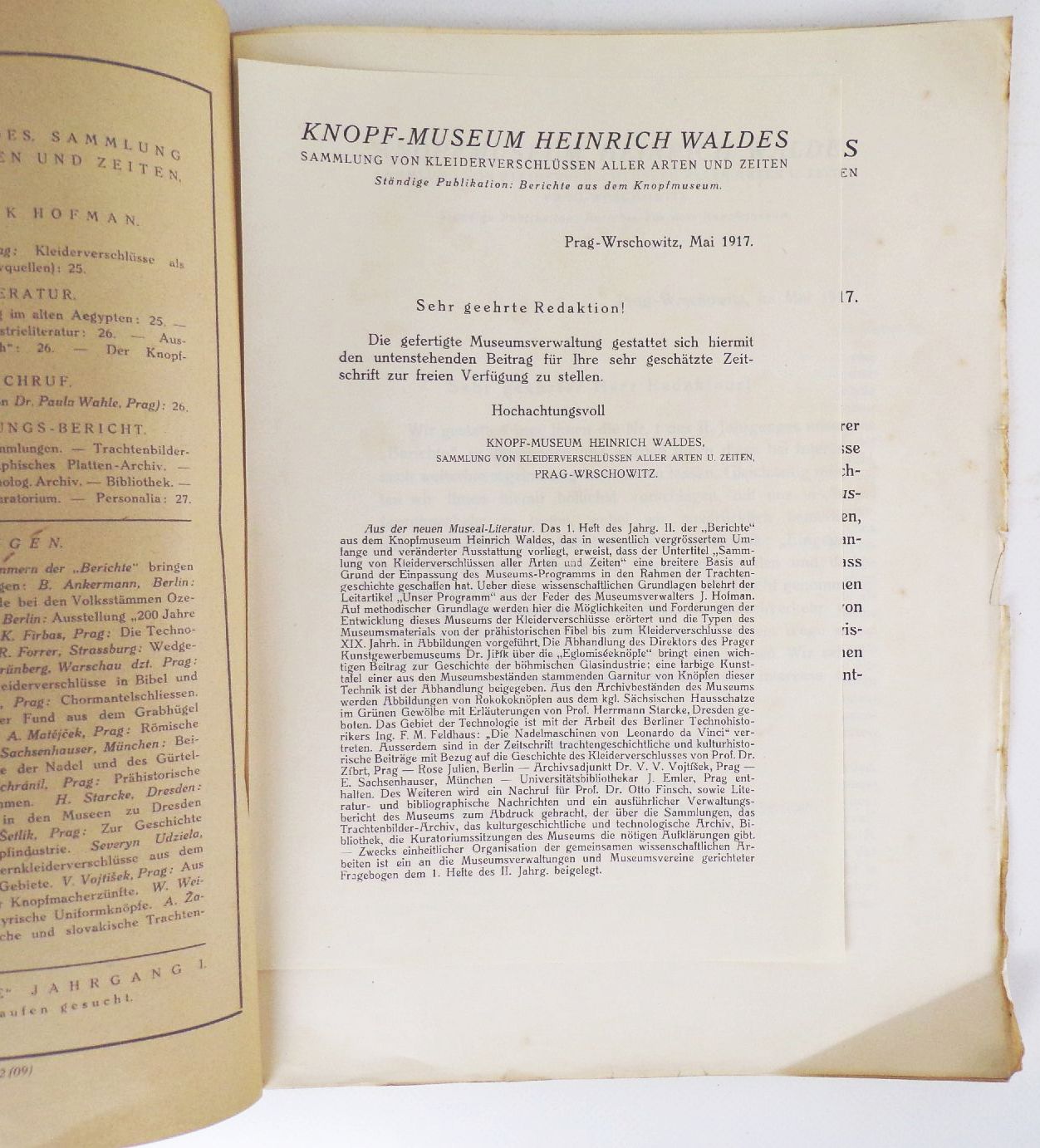 Berichte aus dem Knopf Museum Heinrich Waldes Prag Wrschowitz Heft 1 1917 Berichte aus dem Knopf Museum Heinrich Waldes Prag Wrschowitz Heft 1 1917