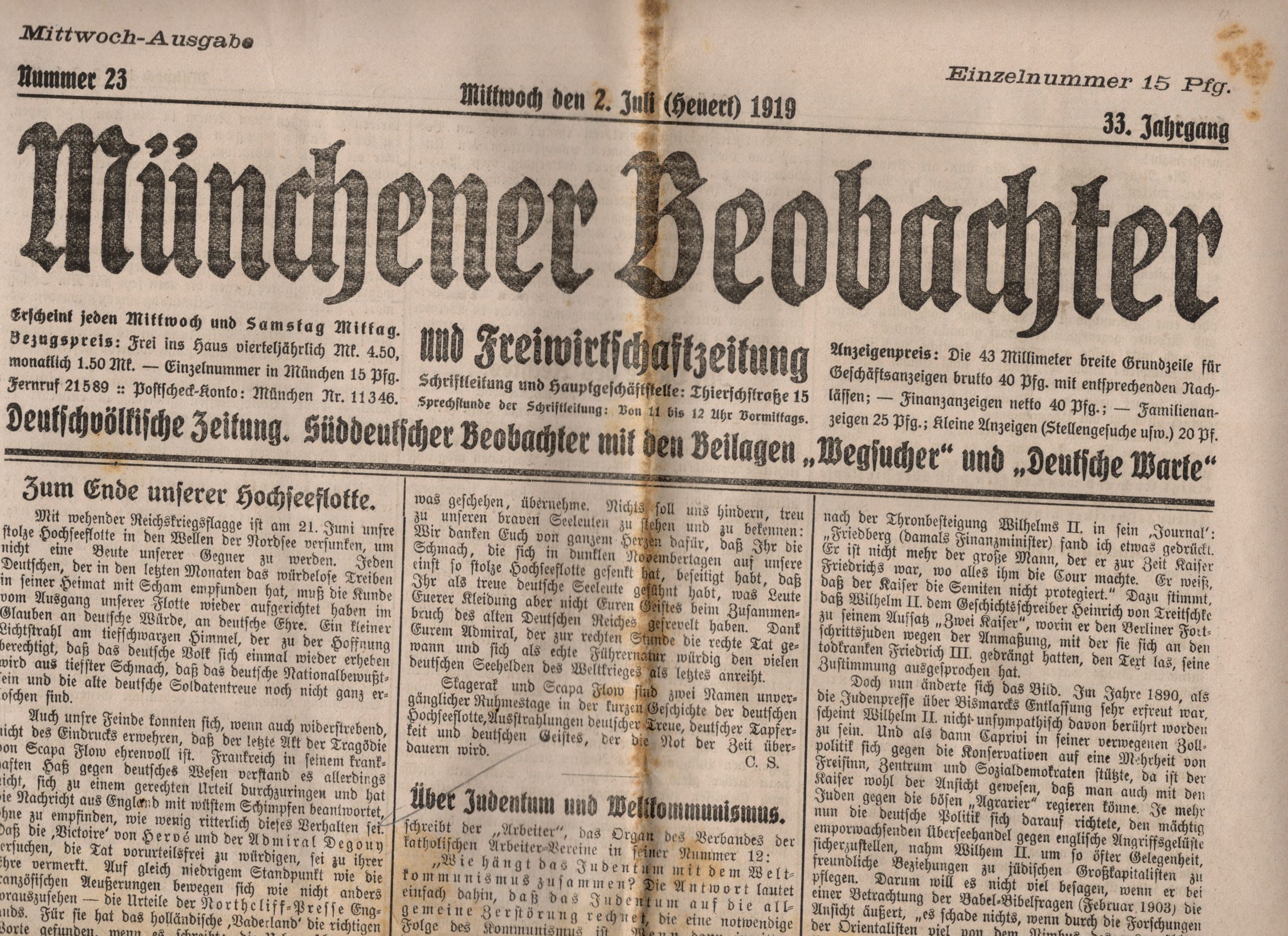 Münchner Beobachter 1919 Nummer 23 Freiwirtschaftszeitung 