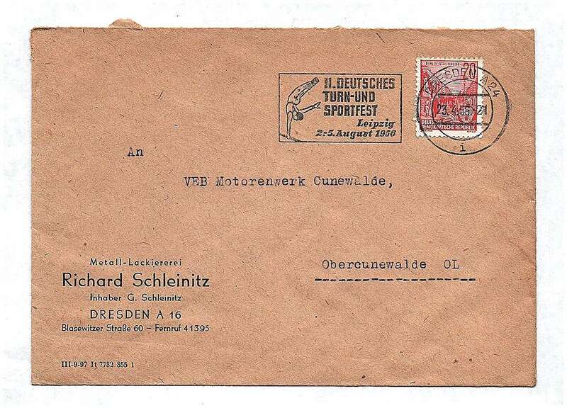 DDR Briefkuvert 1956 Metall Lackiererei Dresden Sachsen