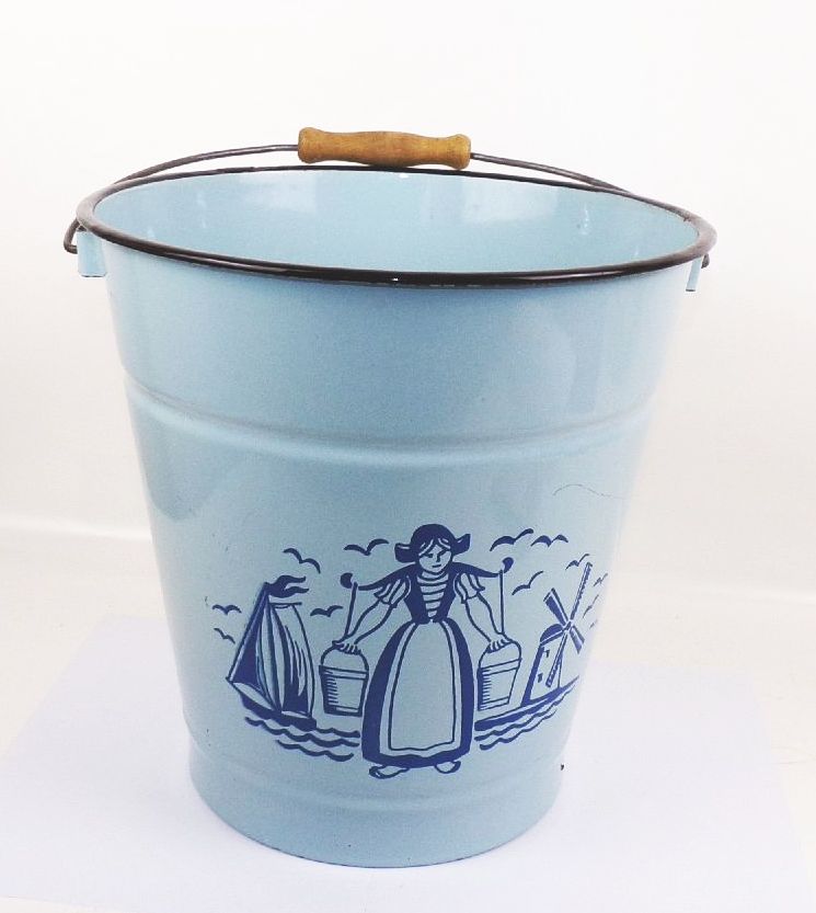 Vintage Email Eimer 10 Liter Holländer Motiv Blau Emaille Deko