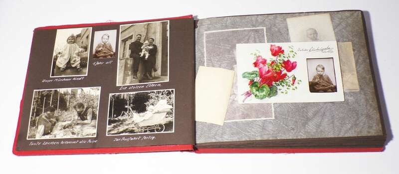 Altes Fotoalbum Kindheit Spielzeug Schule Zeppelin Fotos um 1936 