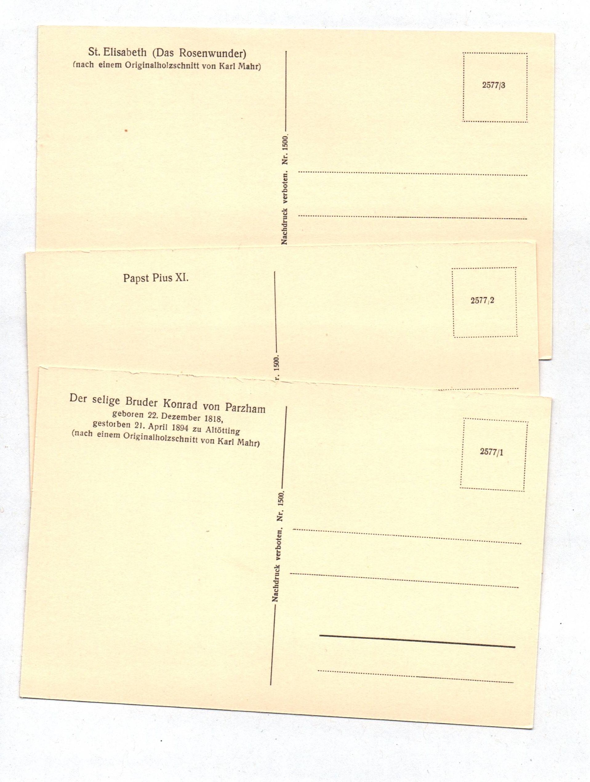 Ak Rhön Papst Pius XI Konrad von Parzham St Elisabeth 3 Postkarten mit Kuvert Ak Rhön Papst Pius XI Konrad von Parzham St Elisabeth 3 Postkarten mit Kuvert