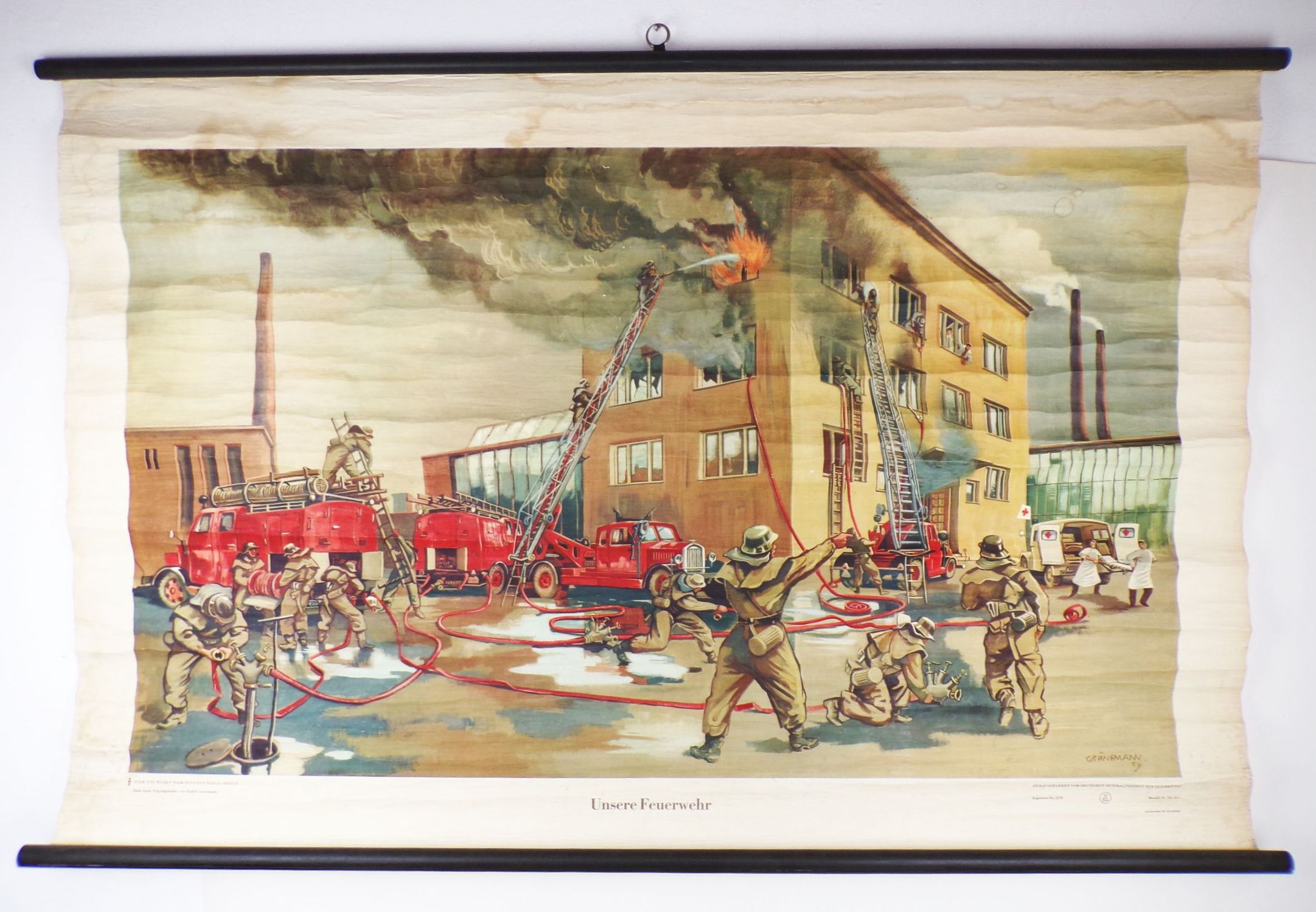 Alte Rollkarte unsere Feuerwehr DDR Wandtafel Grunemann Vintage Deko 