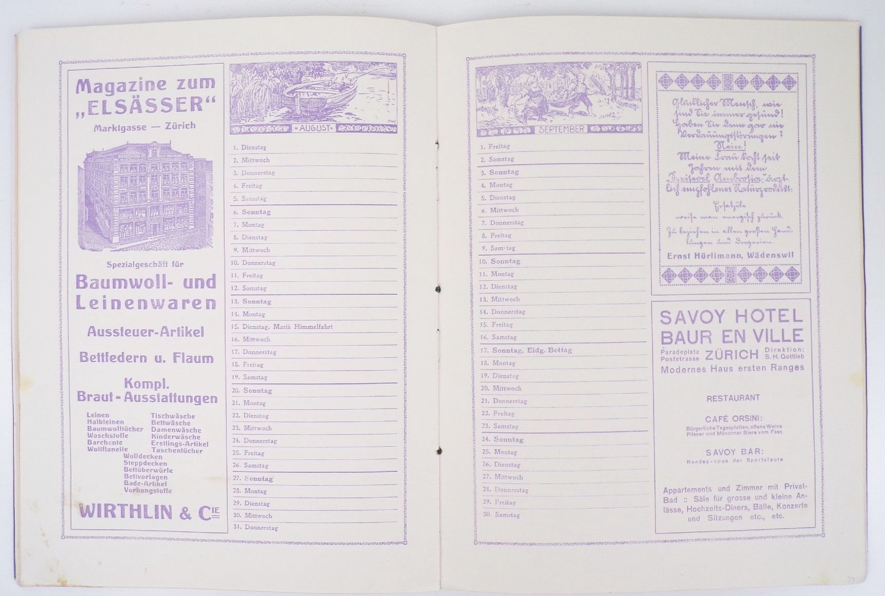 Schreibmappe 1916 Jean Frey Zürich Buchdruckerei Reklame 