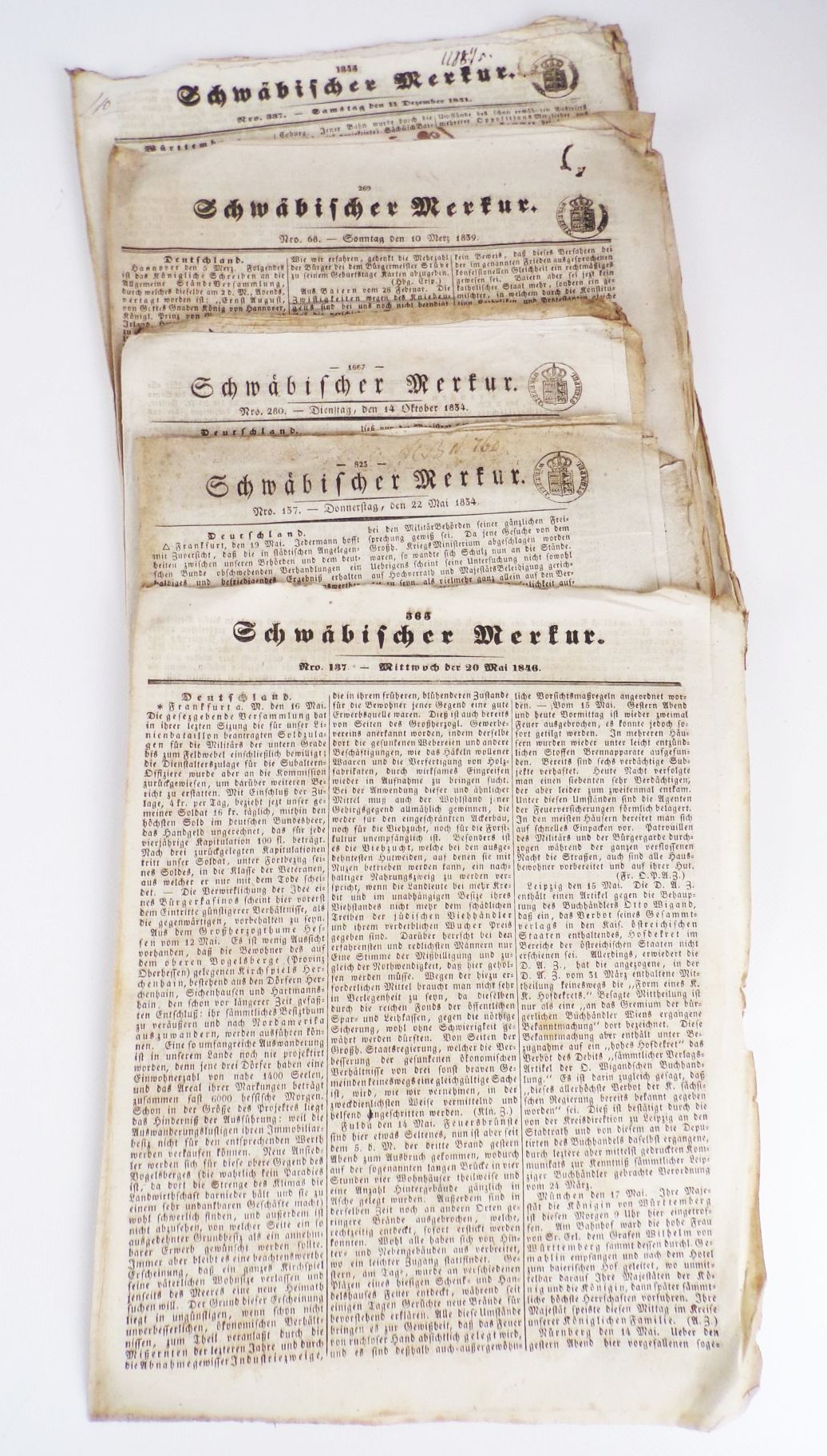 Zeitung Schwäbischer Merkur 1839 bis 1855 Zeitung