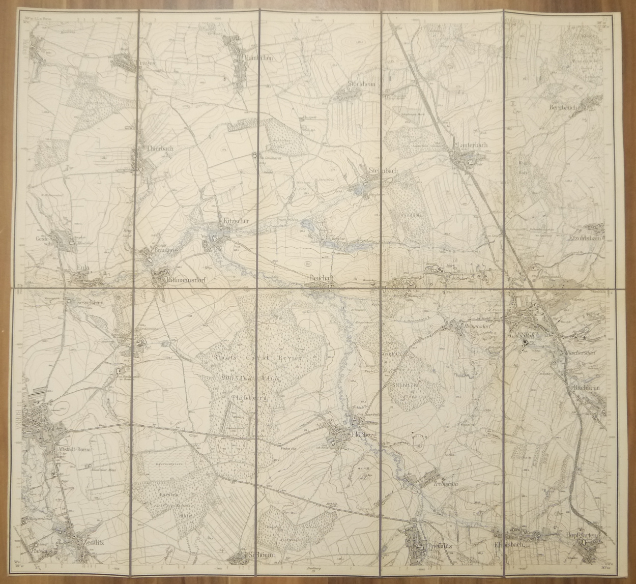 Leinenlandkarte Lausigk Sachsenanhalt 1:25000 Landkarte Leinen um 1890