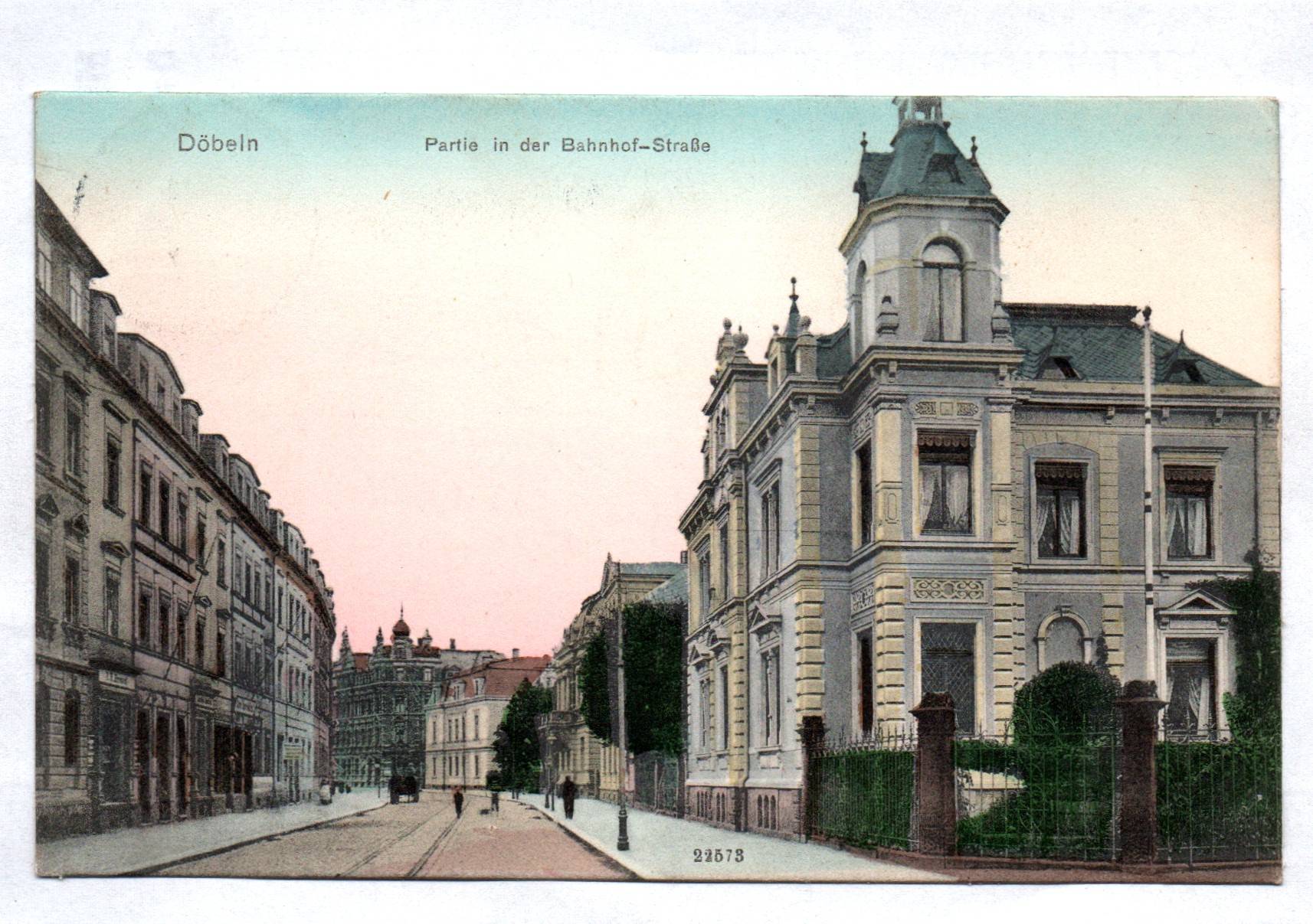 Ak Döbeln Partie in der Bahnhofstraße koloriert 1908