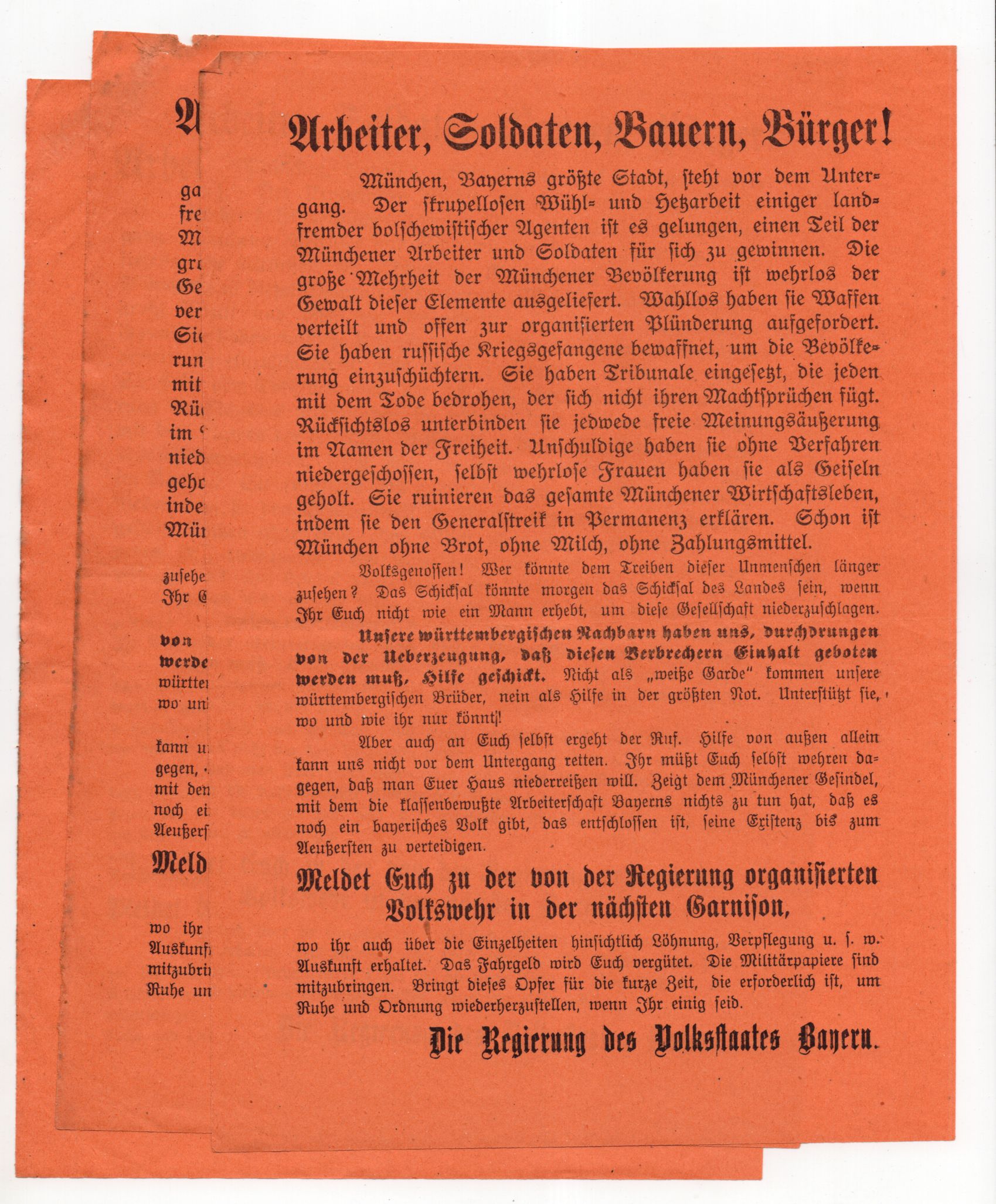 Altes Flugblatt Volkswehr Bayern 1919 Spartakus Aufstand 3 Stück