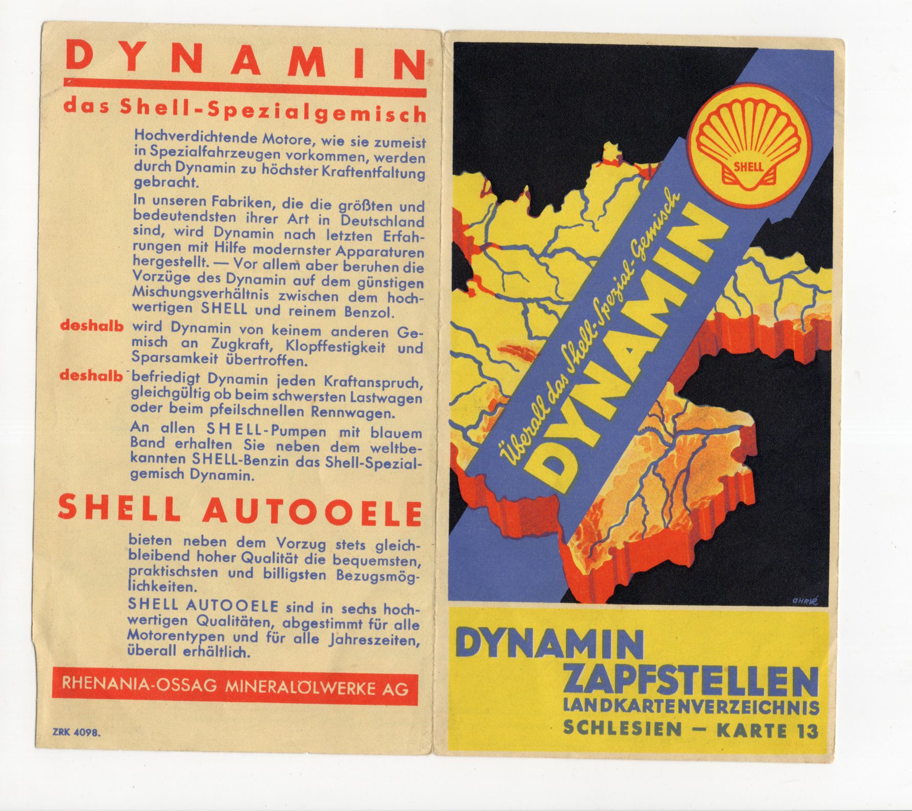 Landkarte Shell Dynamin Zapfstellen Schlesien um 1930 Werbung Sammler