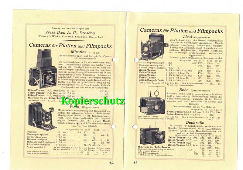 Reklame Prospekt Zeiss Ikon Kameras Carl Plaul Dresden 1930er !
