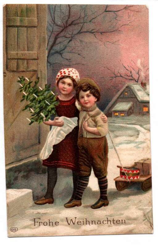 Präge Ak Kinder mit Christbaum Schlitten Frohe Weihnachten 1916