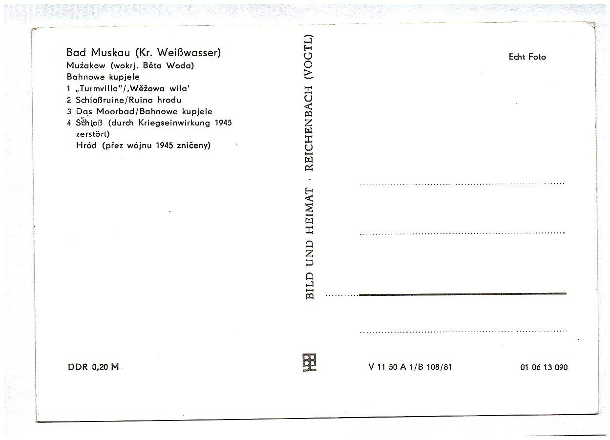 Ansichtskarte Bad Muskau Echtfoto Turmvilla Schloßruine Das Moorbad DDR Ansichtskarte Bad Muskau Echtfoto Turmvilla Schloßruine Das Moorbad DDR