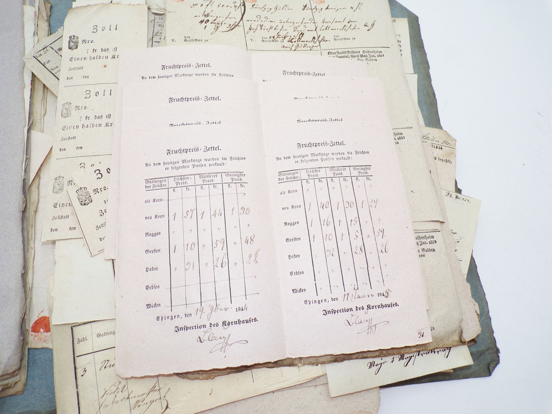 Konvolut Quittungen Getreide Marktpreise Bayern Schwaben um 1834 Zoll Konvolut Quittungen Getreide Marktpreise Bayern Schwaben um 1834 Zoll