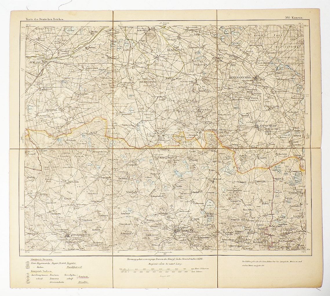 Alte Landkarte Kamenz Sachsen 1880 königlich sächsischer Generalstab