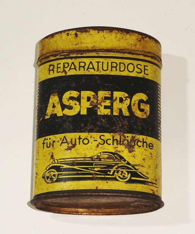 Alte Blechdose Asperg Reparaturdose Automobil Auto Schläuche Flickzeug