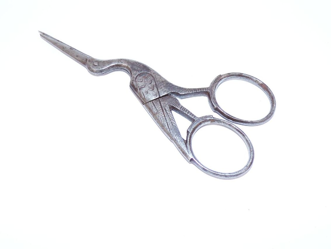Alte Schere für Nabelschnur Geburtshilfe Hebamme Storch Nabelschnurschere