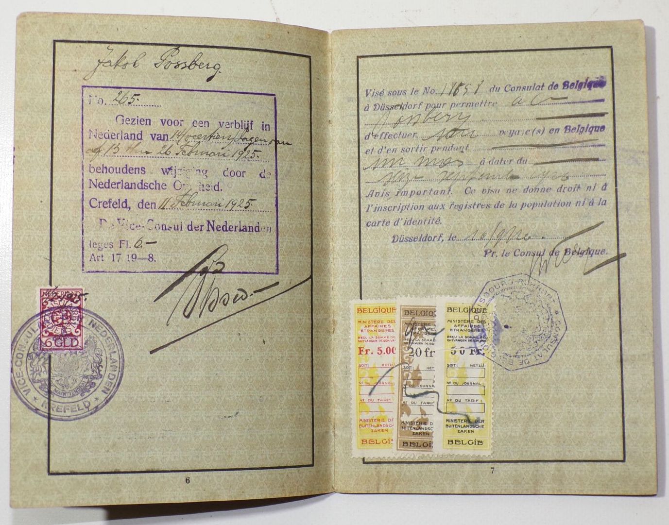 Deutsches Reich Reisepass 1927 Belgien Holland Marken
