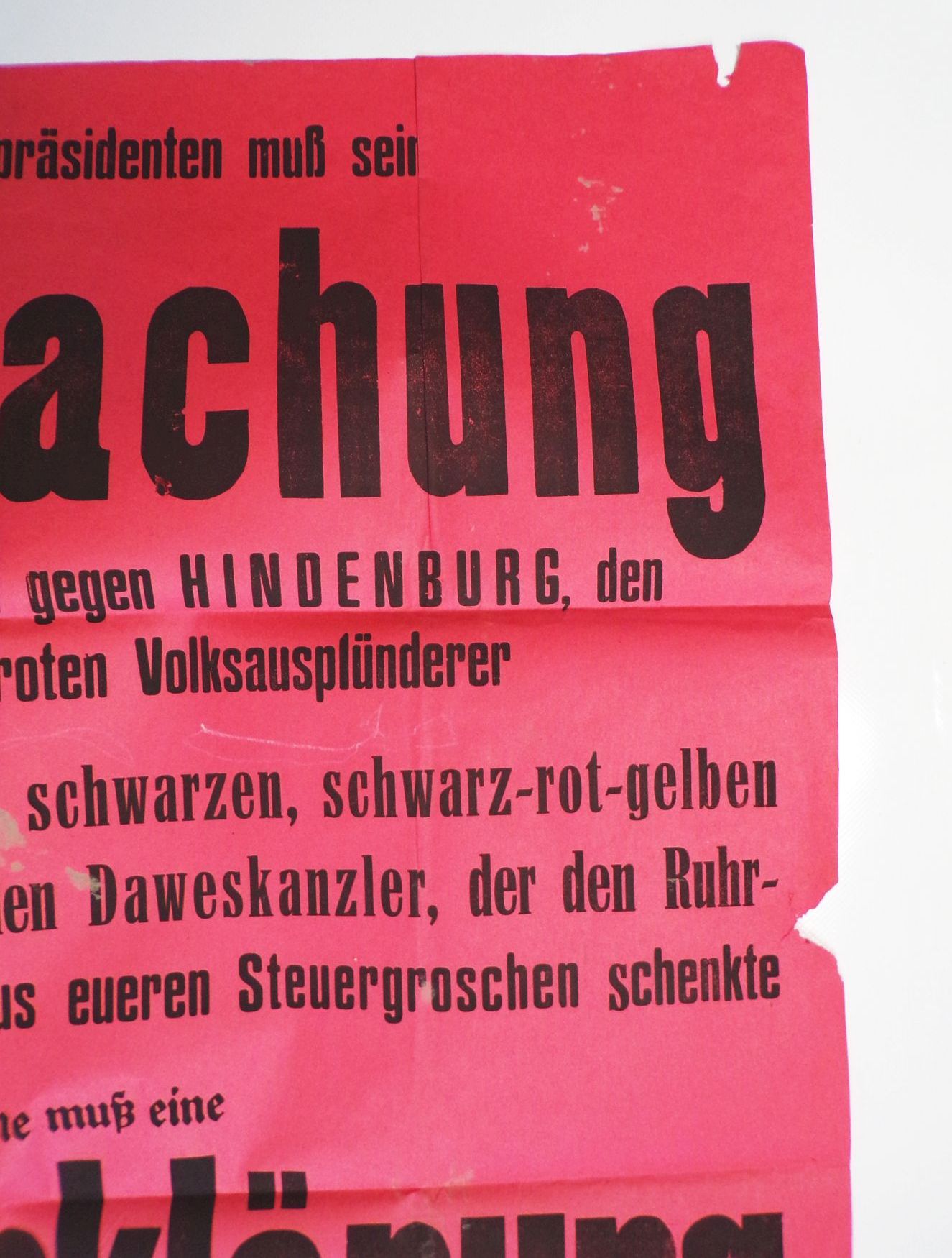 Original Plakat Ernst Thälmann KPD gegen Hindenburg Marx um 1920 Poster