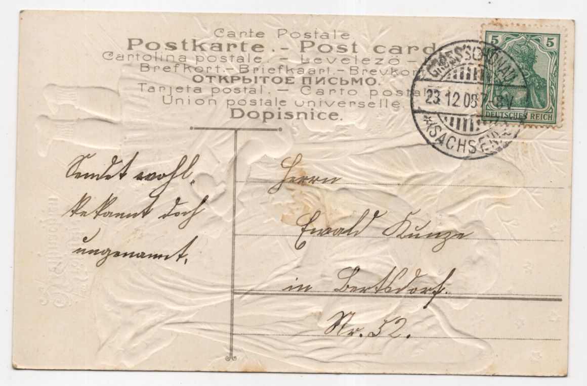 Ak Kind mit Engel und Weihnachtsbaum 1908 stark geprägt 