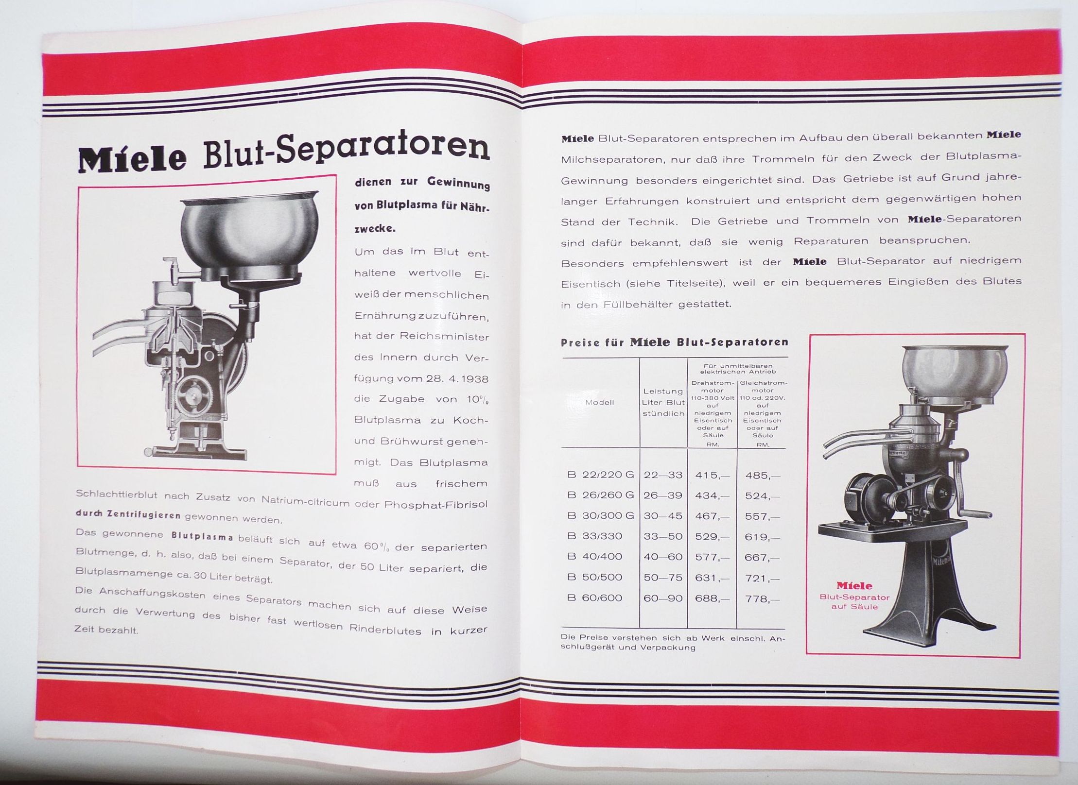 Miele Blut Separatoren Schlachter Metzger Fleischer Gütersloh Prospekt