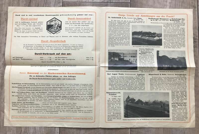 Werbeblatt DURSIT 26 April 1927 Dachschutz und Isoliermasse Broschüre