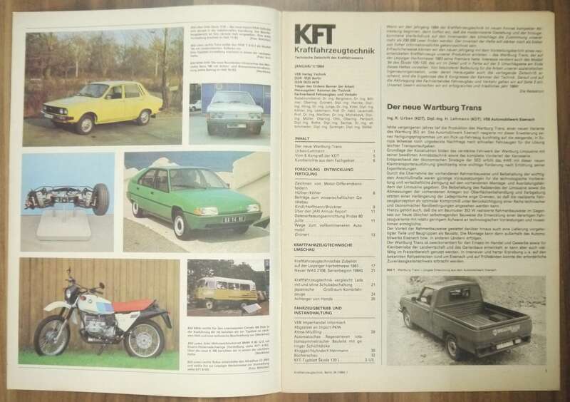 KFT Wartburg Trans Januar 1984 Vergleichstest Lada Schubabschaltung Heft DDR