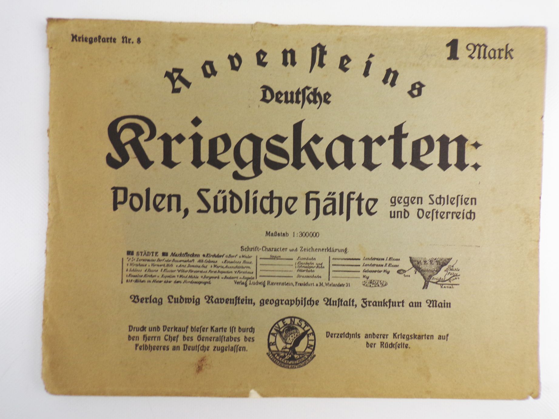 Ravenstein Kriegskarte Polen südliche Hälfte 1 Weltkrieg 